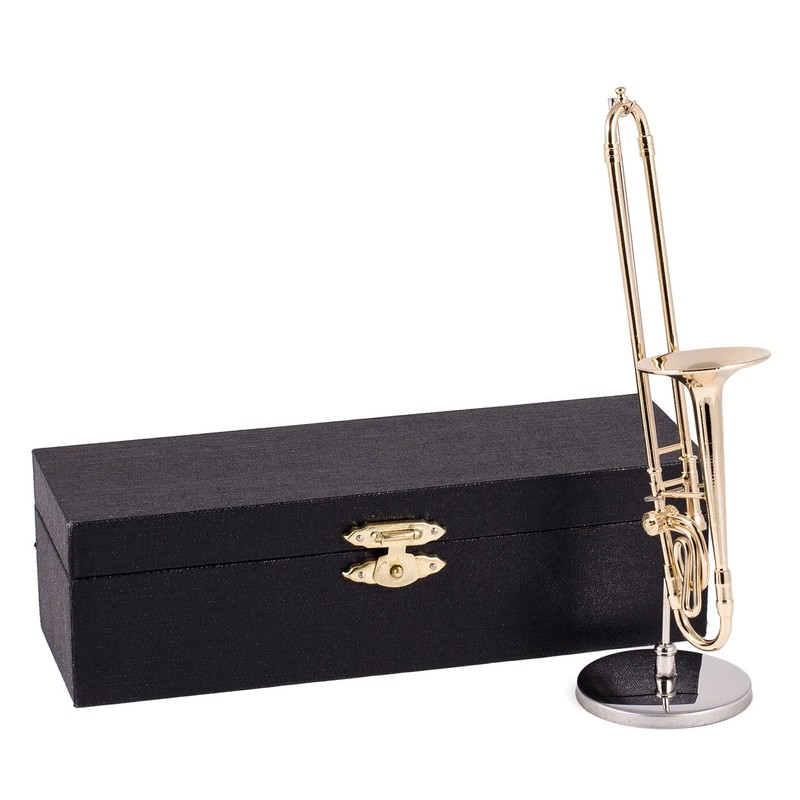 Broadway Gift Gold Trombone Music Instrument Miniature Replica with Case