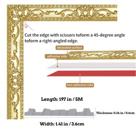Leenevs Flexible Wall Trim, 16.4 Feet Self-Adhesive Peel & Stick Molding, Cabinet Border, Mirror Frame Trim for Home Decor (Bright Gold)