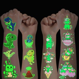 Children's Tattoos, 20 Sheets Luminous Unicorn Dinosaur Temporary Tattoos Set, Glow in the Dark, Waterproof, Skin-Friendly Children's Tattoos, Party Accessories for Children's Birthday Party Bags