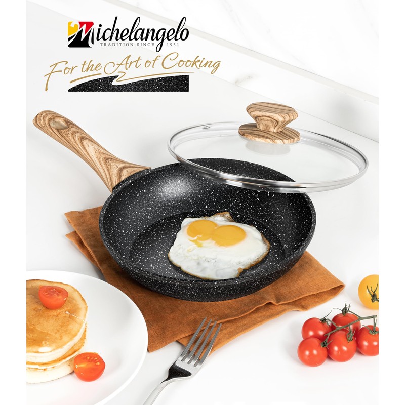 MICHELANGELO 8 Inch Nonstick Frying Pan with Lid, Non Stick