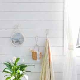 SOFFEE DESIGN Set of 2 Vintage Feather Wall Metal Coat Hooks, Heavy Duty White Hangger Hooks, Decorative Rack Hooks for Hanging Scarf, Bag, Towel, Key, Cap