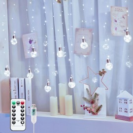 Minetom 185 LED Wishing Ball Curtain Lights - Fairy String Lights with Remote, USB Battery Powered Waterproof for Christmas Wedding Party Bedroom Decoration, White