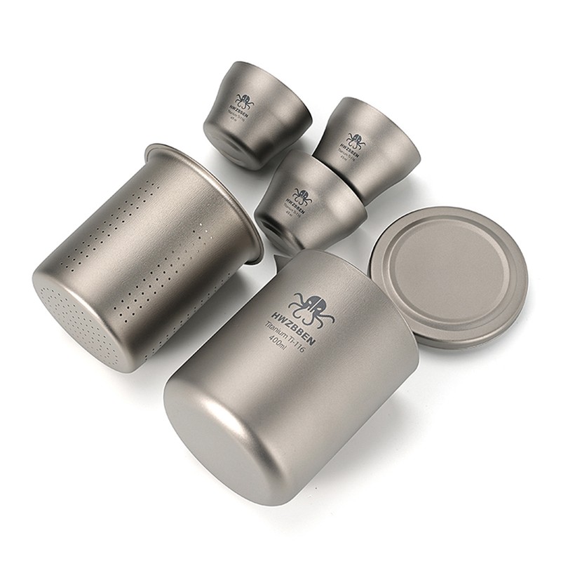 Titanium Tea Pot Cups Set Outdoor Camping Tea Service Lightweight