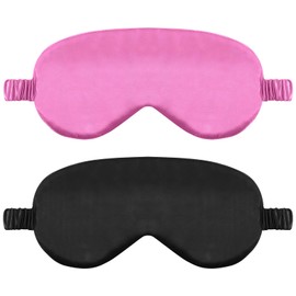 2 Pack Sleep Mask Silk Eye Mask Cover for Sleeping, Soft Satin Blindfold with Elastic Strap, Comfortable Night Sleeping Masks for Women Men (Black&Purple)