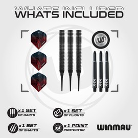 WINMAU Darts Solaris Pro 19g Barrel / 21g Full Weight Professional Soft Tungsten Tip Dart Set Flights and Shafts