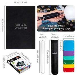 Becko US 2000 Piece Puzzle Mat Roll Up with 6 Sorting Trays & Storage Bag & Black Pump, Jigsaw Felt Mat for Easy Transport & Storage, Portable Puzzle Saver for 2000 1500 1000 500 Pieces Jigsaw Puzzles