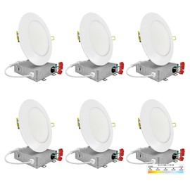 NUWATT 6 Pack, 4 Inch Ultra-Thin LED Recessed Lighting, 5CCT 2700K/3000K/3500K/4000K/5000K Selectable, 630LM, 9W, IC Rated, Dimmable Slim Panel Light, White Trim Canless Wafer with Junction Box, ETL