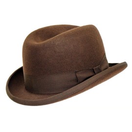 DH Hand Made 100% Wool Hard Top Churchill Homburg Felt Trilby Hat New Brown
