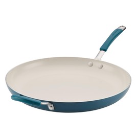 Rachael Ray Cucina Ceramic Nonstick Frying Pan/Skillet, Dishwasher Safe, 14 Inch Open Fry Pan - Marine Blue