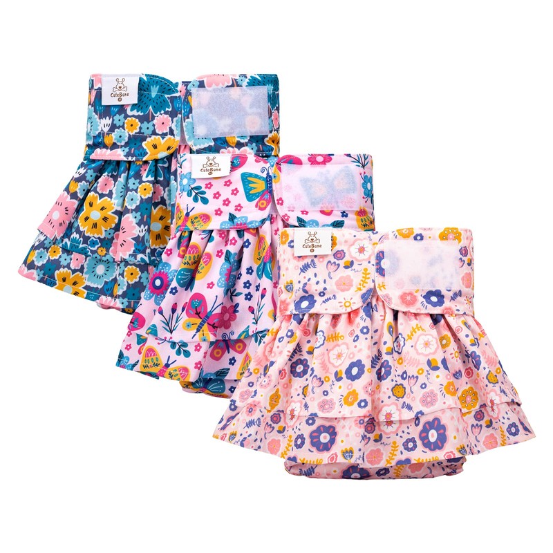CuteBone Female Dog Diapers with Skirts 3 Pack Reusable Puppy