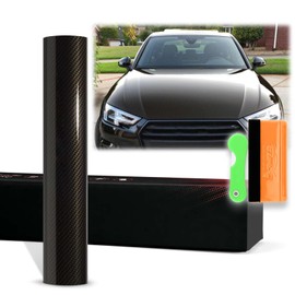 12"x60" (1FTx5FT) Gloss Black Gold PET 3K Ceramic Carbon Fiber Textured Vinyl Wrap Auto Car Sticker Decal Film Sheet Bubble Free Air Release Technology with Tool Kit