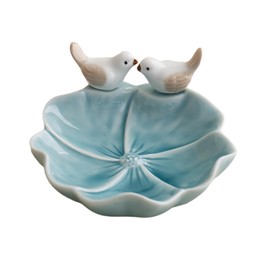 Lotus Ceramic Trinket Dish, Ring Tray, Decorative Jewelry Dish, Decoration Plate for Earrings, Rings, Jewelry Dish Holder, Key Bowl, Trinket Tray, Earring Holder for Women (Blue)