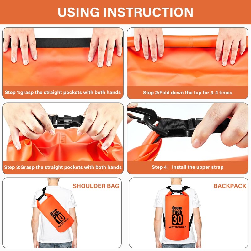 Invool Dry Bag Waterproof Bag, 5L/10L/20L/30L Waterproof Backpack Adjustable Shoulder
