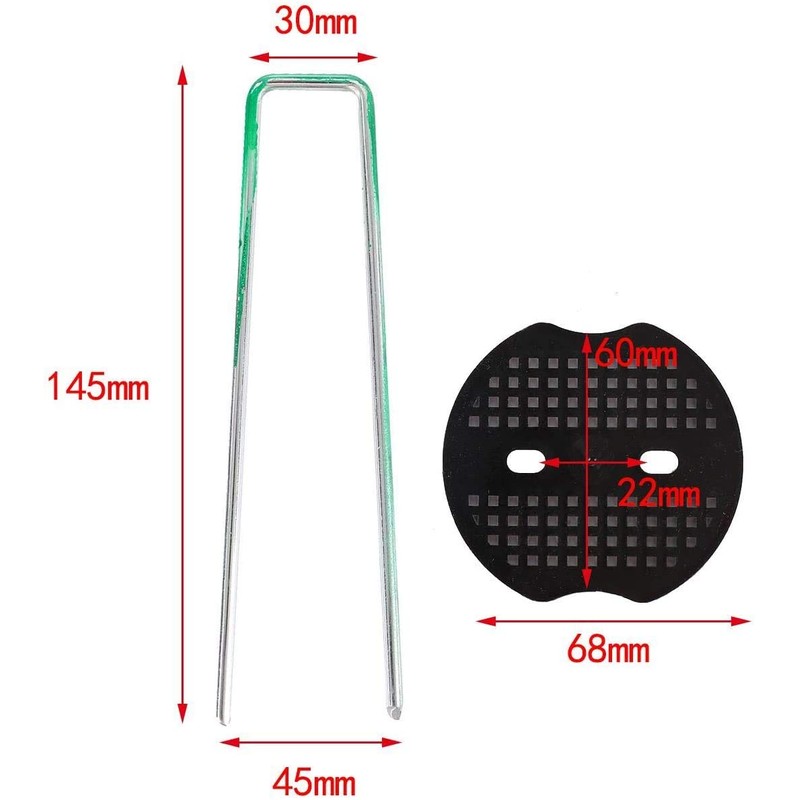 LINZI Pack of 100 U-Shaped Garden Pegs Half-Green Galvanised Steel