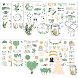 8 x Stickers Wedding Guest Book Stickers Wedding Photo Album Stickers Scrapbooking Eucalyptus Green Vintage Love Stickers for Guest Book Photo Album Guest Gifts Wedding Decoration