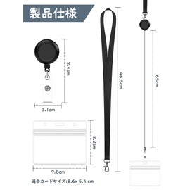 4 Pcs Reel Type Hanging Name Badge Holder Retractable Reel Neck Strap Horizontal ID Card Business Card Employee Card Subscription Holder Black