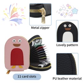 WisePoint Ladies Card Holder, PU Leather Card Holder Wallet Credit Card Holders for Women, Accordion Style Credit Card Wallet with Zipper for Card (black)