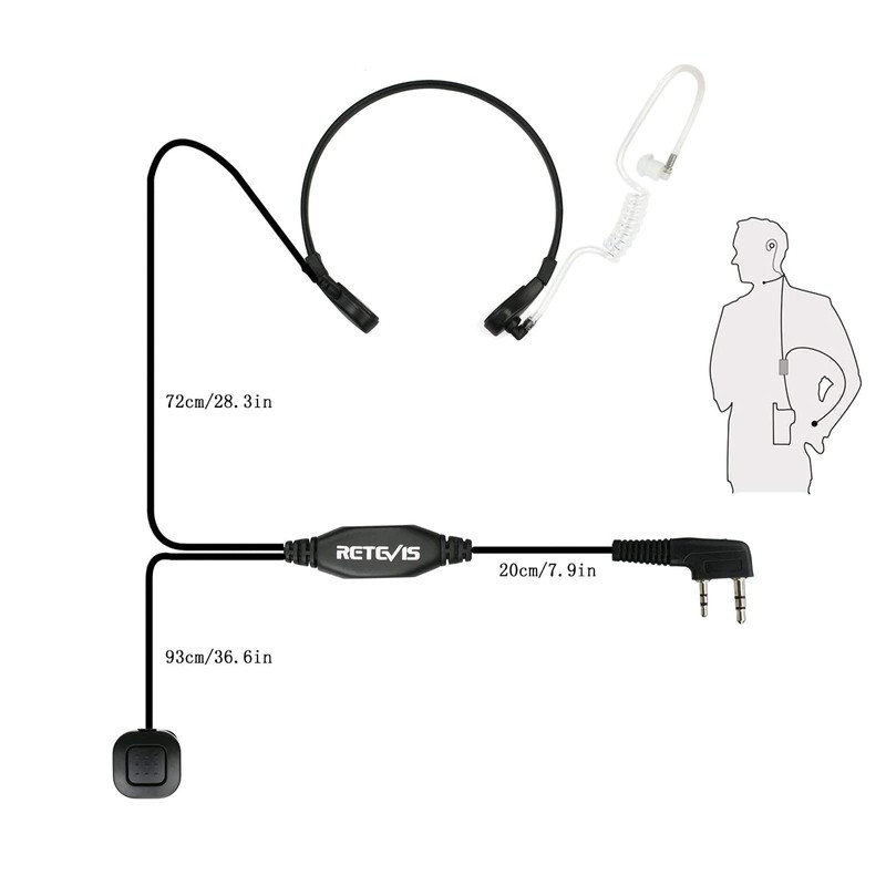 Retevis Walkie Talkie Throat Mic Headset 2 Pin Headset Earpiece
