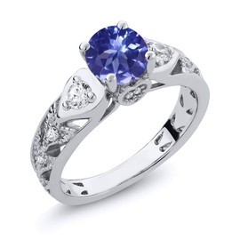 Gem Stone King 925 Sterling Silver Blue Tanzanite Engagement Ring For Women (2.16 Cttw, Round Cut 6MM, Gemstone Birthstone, Available In Size 5, 6, 7, 8, 9)