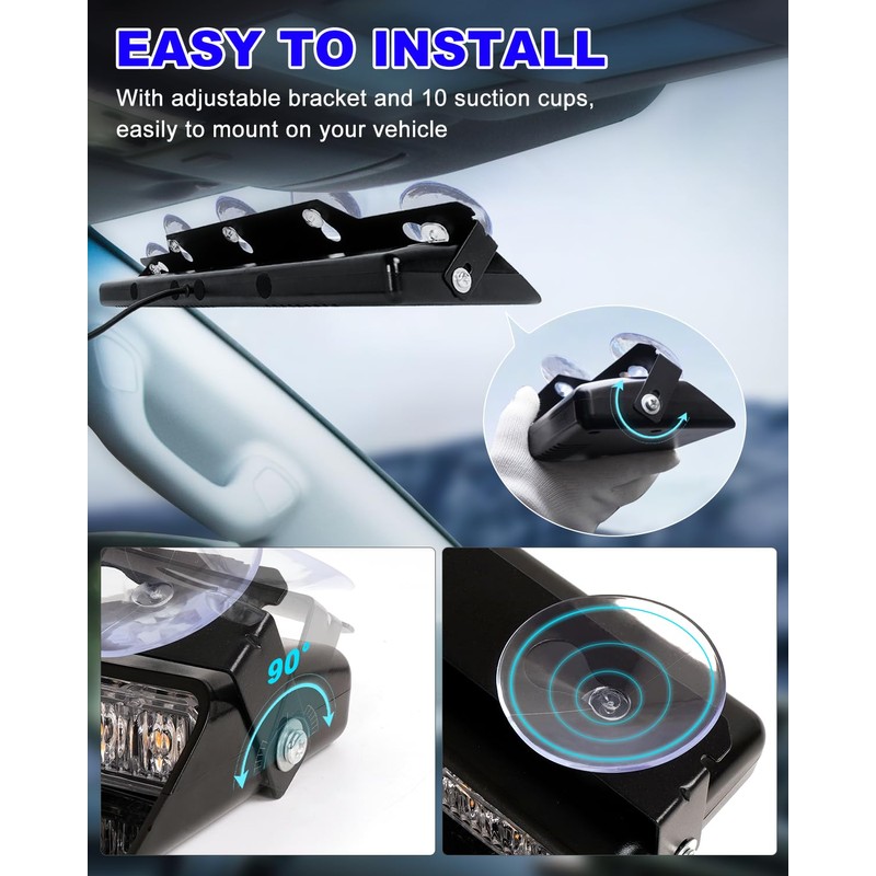HLAUTO 6Z4J Emergency Dash Strobe Lights: 2x16.8 inch Blue White