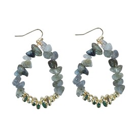 Teardrop Stone Beaded Dangle Earrings Colorful Natural Stone Bohemian Statement Hoop Earrings for Women Boho Holiday Party Jewelry-E1