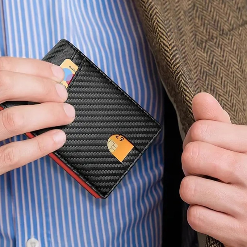 BOMPOW Carbon Fiber 14-Slot Men's Slim Wallet Bifold Card Holder