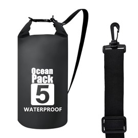 Dry Bag Waterproof Bag, 5L Waterproof Dry Bag, Waterproof Pack Sack with Adjustable Shoulder Strap, Waterproof Bag & Pack Bag, Ideal for Boat, Kayak, Fishing and Camping, Black, black, Travel