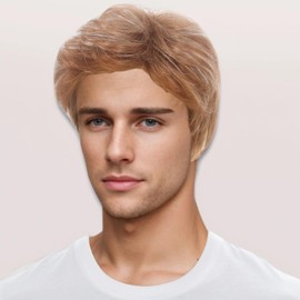 STfantasy Short Wigs for Men Straight Layer Mens Wig Friendly Synthetic Hair Wigs for Men Man Male Fancy Dress Costume Cosplay Party Wig Men‘s Wig (Brown Highlight)