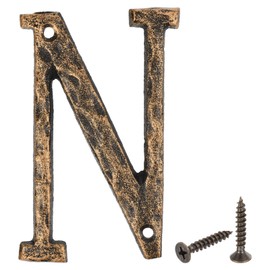 sourcing map House Address Letter, 5.5 Inch Cast Iron Vintage Wall Letter N Outside Letters for Home Street Office Mailbox Sign, Black & Gold