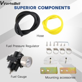 VVORHSBELL Fuel Pressure Regulator, Adjustable 0-140 PSI Aluminum Universal Fuel Pressure Regulator kit