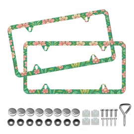Elegant Faux Floral License Plate Frame - Unobstructed Narrow-Edge 2 Packs Universal Stainless Steel Car License Plate Frames Holder Solid Holder with 4 Holes Rustproof for Men Women