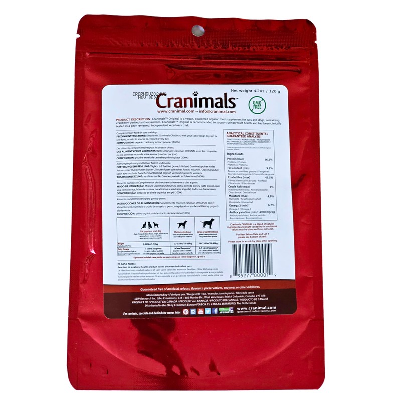 Cranimals Organic Cranberry Cat and Dog Supplement, Prevents UTIs, Incontinence