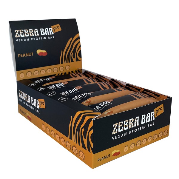 Zebra Bar Pro Peanut Vegan Protein Bar No Added Sugar Bacteria Culture Gluten and Lactose Free 15 x 40 g