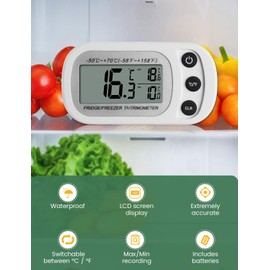 Houdian Digital Refrigerator Thermometer, Maximum/Minimum Recording Function, Waterproof Refrigerator/Freezer Thermometer (White)