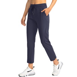 Soothfeel Women's Pants with 4 Pockets 7/8 Stretch High Waisted Sweatpants Travel Athletic Work Golf Pants for Women(Navy Blue, X-Small)