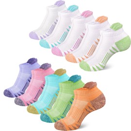 Glamorstar Ankle Socks for Women 10 Pairs Cotton Low Cut No Show Socks Set E White Colorful