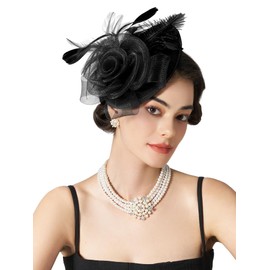 SWEETV Flower Sinamay Tea Party Fascinators for Women, Kentucky Derby Hats for Church, Cocktail, Wedding, Fancy Dress Party, Black