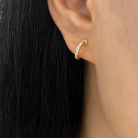 Gold Clip On Earrings for Women Non Pierced Cubic Zirconia Huggie Hoops 14K Gold Plated Small CZ Clip On Hoop Earrings Adjustable No Piercing Fake Earrings
