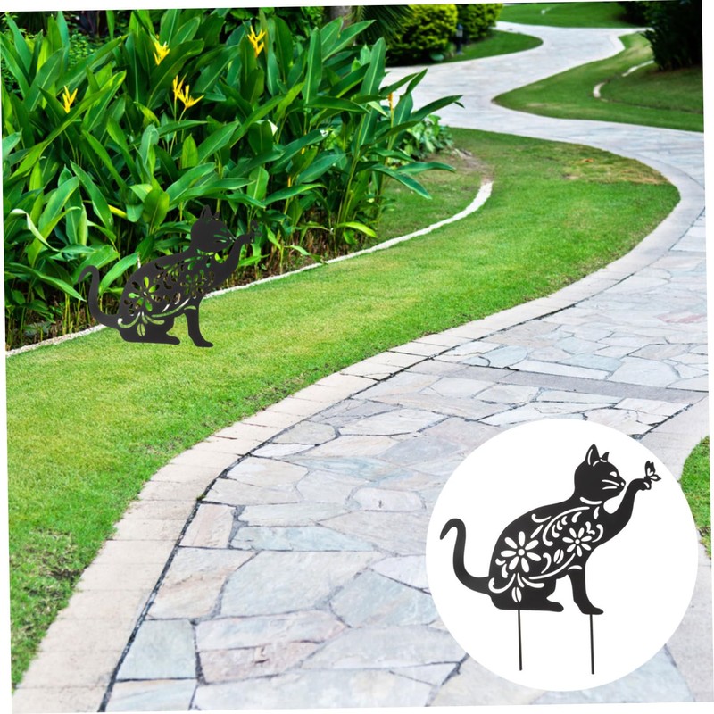 Outanaya Garden Art Cat Ornament Iron Art Garden Decoration Cat