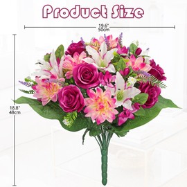 Briful Memorial Day Flowers for Cemetery, 36 Stems Realistic Mixed Rose Dahlia Lily Lavender Artificial Flowers Bouquet Bush, Cemetery Flowers for Grave, 18.8 in. Sympathy Silk Cemetery Flowers