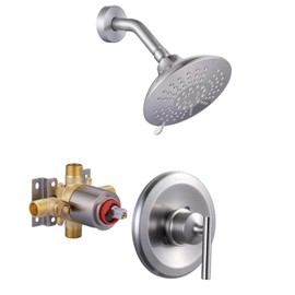 Shower Faucet Set Brushed Nickel: WOWOW Bathroom Shower System with 6-Inch Rain Shower Head, Single Handle Shower Trim Kit Shower Combo Set High Pressure (Valve Include）