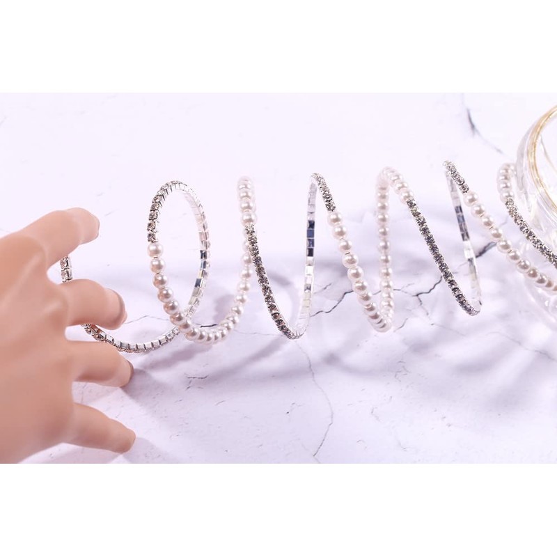 Fuqimanman2020 Multi Row Imitition Pearl Stretch Bracelet Stackable Crystal Strand