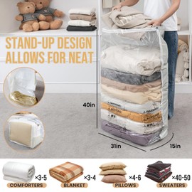 TAILI 10 Pack Vacuum Storage Bags, Jumbo Cube Space Saver Bags (31x40x15 Inch), Extra Large Vacuum Sealer Bags for Comforters Blankets Bedding Clothing, Closet Organizer, Cream