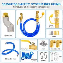 3/4" × 36 inch Commercial Gas Line Hose, 1675KIT36 Safety System Kit, With A Swivel Head, Mobile Gas Hose Connector Kit for Commercial Kitchen, with 3/4" Quick Disconnect