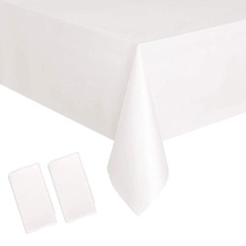 2Pc White Disposable TableCloth Table Covers,137*274cm King Charles Coronation Decorations Tablecloths Dining Tablecovers Plastic White Table Cloth Party for Picnic,Wedding,Coronation Party Decoration