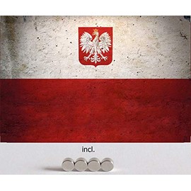 Tin Sign 20 x 30 cm Domed Including 4 Magnets Poland Flag Retro Sign Vintage