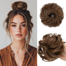 CJL HAIR 2PCs Small Cute Messy Bun Hair Piece for Thin Hair Women Girl Mini Synthetic Curly Bun Scrunchies Updo Hairpieces for Kids Chocolate