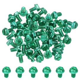 PATIKIL 8-32 x 1/4 Inch Thread Screws, Pack of 50 Green Electric Ground Screw with Slotted Hex Flange for Home Electric Lamp