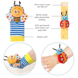 Wrist Rattles Foot Finder Rattle Toy for 0-6 Months Baby, Feet Leg Ankle Socks Arm Hand Bracelet Shaker for 6-12 Months Infant boy & Girl, Gift Set fo