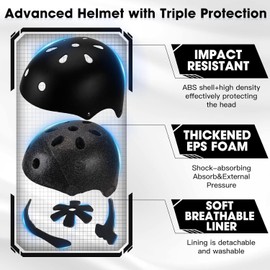 Lyefancy Kids Bike Helmet and Pads Set for 3-13 Years old Boys Girls, Toddler Helmet Protection Gear Set, Adjustable Safety Kids Helmet Knee Pads Set for Scooter Cycling Skateboard Skating(Black, S)